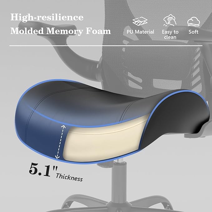 GYI Office Chair Ergonomic, Computer Desk Chair with Memory Foam Seat, Technical Mesh Back, 3D Flip-up Arms, Adjustable Lumbar Support&Height, Wheels for Home or Office, Black
