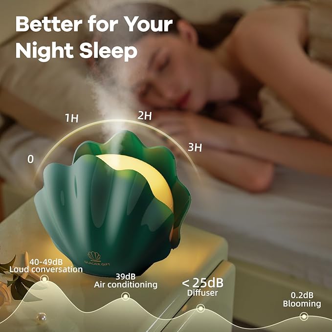 Essential Oil Diffuser 260ML, Shell Aroma Diffuser with Remote Control Humidifier with 7 Colors LED Night Light for Bedroom Home Relaxation (Green)