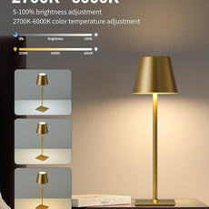 KDG 2 Pack Cordless Table Lamp, Portable LED Desk Lamps, 5000mAh Battery Operated, 3 Color Stepless Dimming Up, for Restaurant, Bedroom, Outdoor Camping, Coffee Shop, Night Light, Rechargeable (Gold)