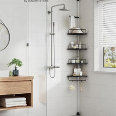 SONGMICS Corner Shower Caddy Tension Pole, 4-Tier Rust-Resistant Shower Organizer, Shower Shelf, Drill-Free, 35.8 to 118.1 Inches, Height Adjustable Trays, for Bathroom, Ink Black UBCB008B01