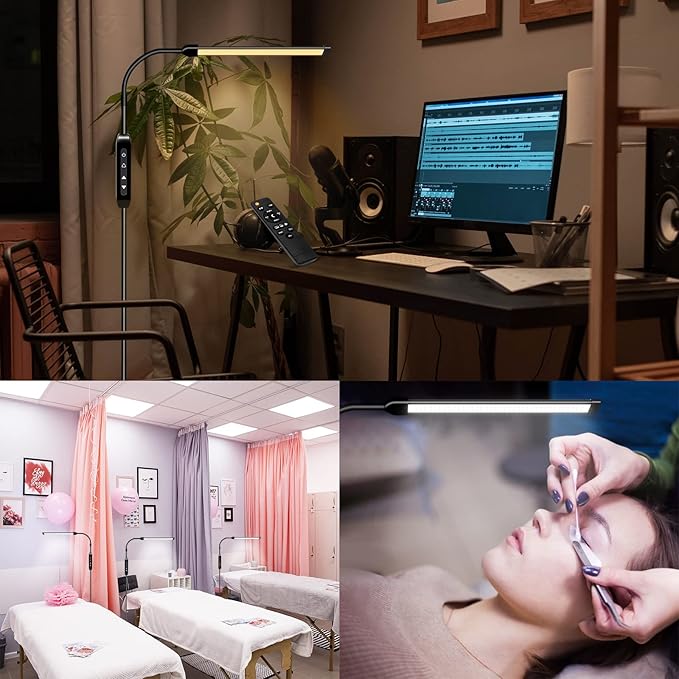 EBEST Led Floor Lamp with Remote LED lamp lash Light for Eyelash Extensions Craft Task Lamps Floor Standing Light Gooseneck Dimmable Reading lamp Eyelash Lamp for Lashes Makeup