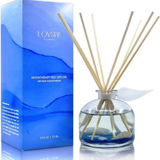 LOVSPA Reed Diffuser Set, Escape Beach Getaway Scented Oil Diffuser with Sticks, Home Fragrance Accessories for Bathroom Shelf Decor, Aroma Diffusers for Home or Office Desk, USA Made