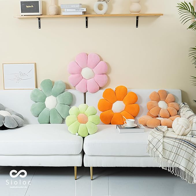 sioloc Flower Pillow,Flower Shaped Throw Pillow Butt Cushion Flower Floor Pillow,Seating Cushion,Cute Room Decor & Plush Pillow for Bedroom Sofa Chair(Blush,29.5'')