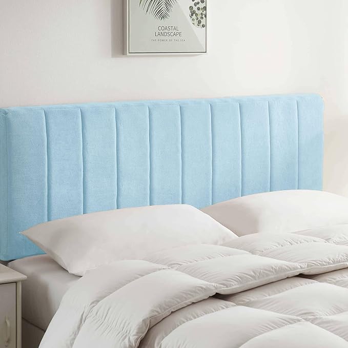 Upholstered Queen Headboard - Easy Assemble Channel Stitched Headboard Queen Size - Wall Mounted Headboards with 3D Soundproof Wall Panels Peel & Stick Floating Headboards, 08-Ice Blue