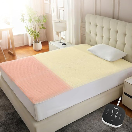 Bwarm Multizone Heated Mattress Pad Twin XL, Electric Mattress Pad Sherpa Fleece Bed Warmer with 9 Heat Settings, 1-12 Hours Auto Off Deep Pocket, Machine Washable, Wave White Twin XL 39" x 80"