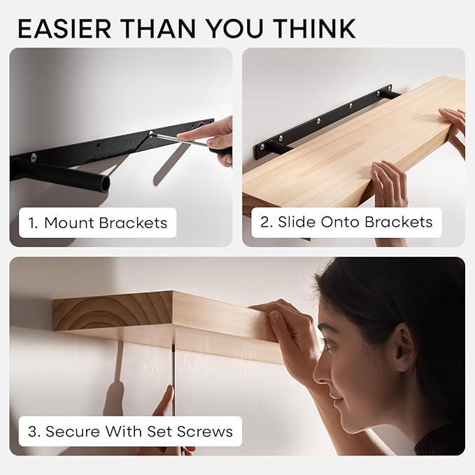 Homeforia 12 inch Natural Floating Shelf, High End Solid Real Wood 12inch Small Floating Shelves for Wall Mounted, Natural Wooden Floating Shelves, Heavy Duty Bracket, 12 X 6.5 X 1.75 in, Set of 4