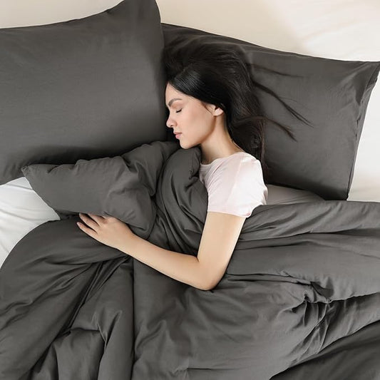ROSGONIA Comforter Full Size for Girls Boys Teens Charcoal Grey, 3pcs(1 Dark Grey Comforter & 2 Pillowcases) Lightweight Dorm Bedding for All Season