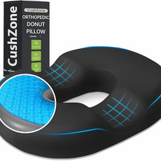 Donut Pillow Seat Cushion - Cooling Gel Floor Pillow, Memory Foam Floor Cushion for Office & Home, Car Seat, Hemorrhoids Pillow, Sciatica & Tailbone Pain Relief Chair Cushion, Black