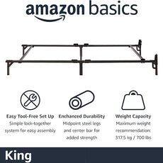 Amazon Basics Metal Bed Frame(Box Spring Required), 9-Leg Base for Box Spring and Mattress, King, Tool-Free Easy Assembly, Black