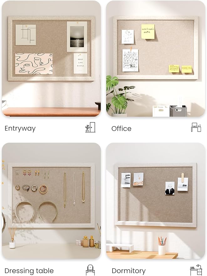 Foldable Cork Board Alternative, Felt Bulletin Board 24" x 18" Oatmeal Frame with 16 Adhesive Tabs, Pin Board for Home Office, Classroom, Entryway, Kitchen Wall Decor—Deep Camel