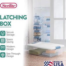 Sterilite 18-Pack Latching Box, Under Bed Storage Bins with Lids, Clear Plastic, 32 Quart - Heavy-Duty Organizing Containers for Closet, Bathroom, and Office