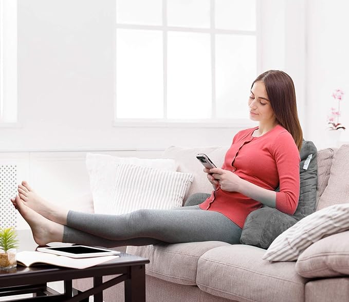 Nestl Reading Pillow with Shredded Memory Foam, Designed for Sitting Up in Bed and Couch, Back and Arms Adjustable Support for Adult & Teens Backrest Pillows for Reading, with Washable Cover Dark Grey