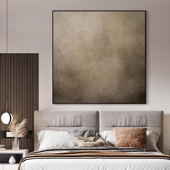 72"x72" XL Framed Wall Art - Minimalist Rustic Beige and Taupe Design (Frame Assembly Required)