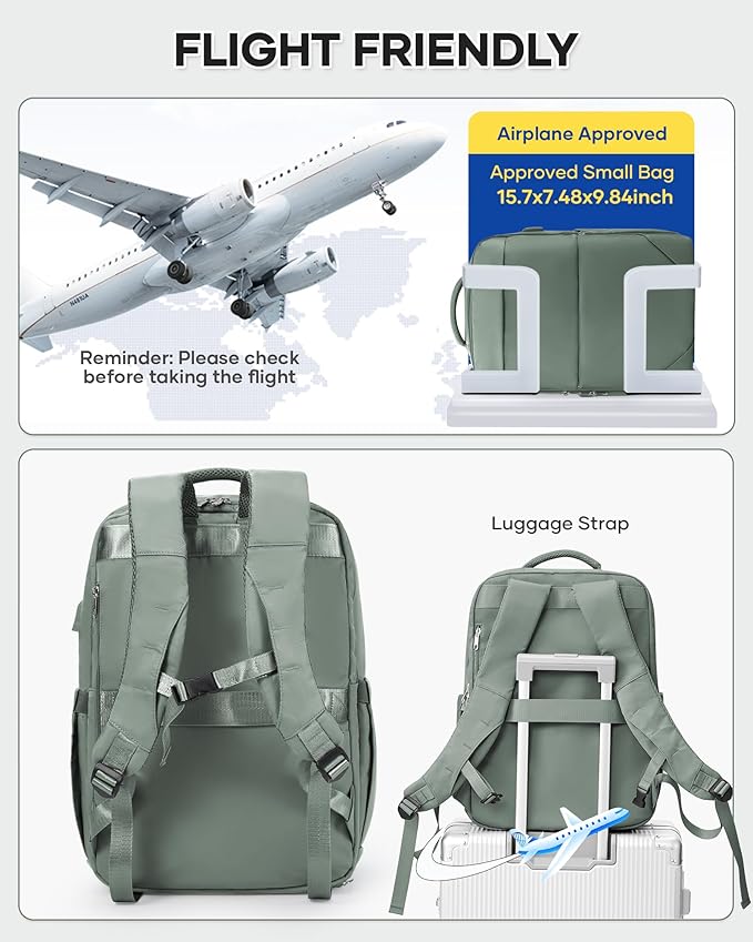 Vacuum Backpack Travel for Women Men, Travel Backpack with Vacuum System, Small Compression Backpacks Flight Approved, Travel Vacuum Bags with 14inch Laptop Compartment, Contain Pump, Green