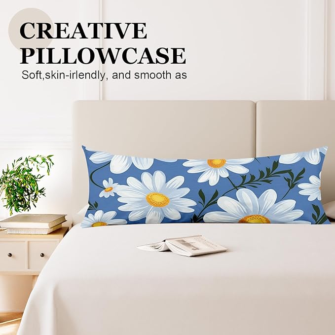 Microfiber Body Pillow Cover with Hidden Zipper,Comfortable Fabric,Floral Print Pattern Body Pillow Case,Lightweight and Breathable,The Size is 20 "X 54"(12-Little Daisy)