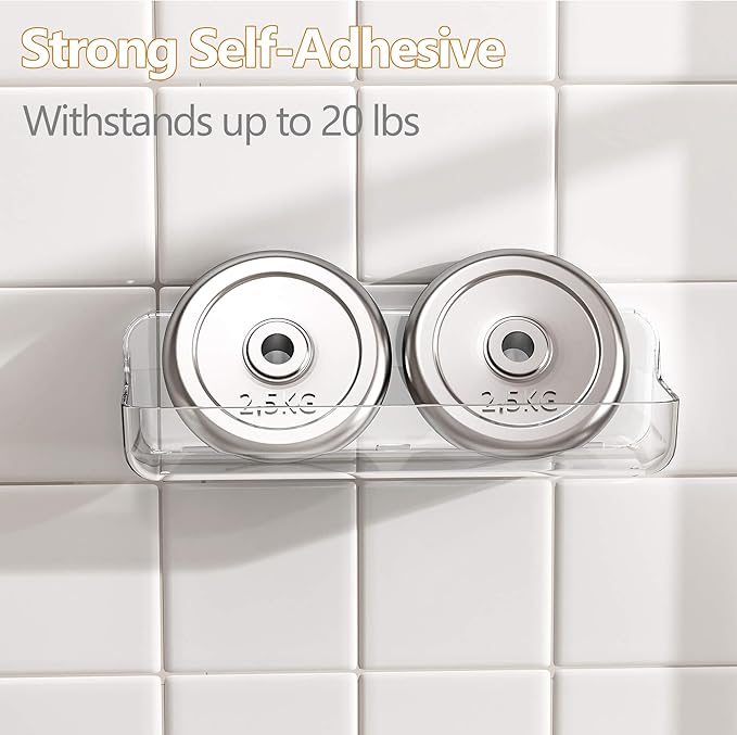 UDD Acrylic Clear Shower Caddy Adhesive Shelf, Plastic Shower Organizer with Self Adhesive Tape, No Drilling Wall Mount Shower Shelves for Bathroom Kitchen, Transparent
