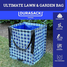 DURASACK Heavy Duty Storage Tote Bag 22-Gallon Rugged Woven Polypropylene Moving Bag, Reusable Self-Standing Design, Holds up to 500 Pounds, Pack of 4, Gingham Blue