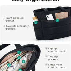 BAGSMART Tote Bag for Women, Lightweight Puffy Tote Bag with Compartments Shoulder Bag Handbag for Travel, Work, Gym