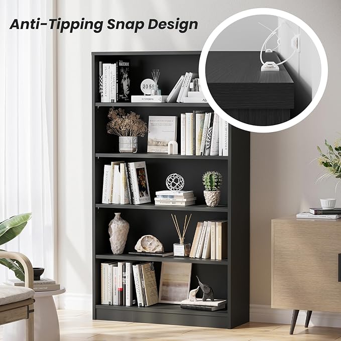 Farini 5 Shelf boockase Display Bookcase Freestanding Wooden Bookshelves for Home Office Living Room,60 Inch Height,Grey