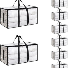 8 Pack-Extra Large Heavy Duty Moving Bags - Waterproof Storage Totes with Handles & Zippers, Foldable for College Dorm, Storage (Clear)