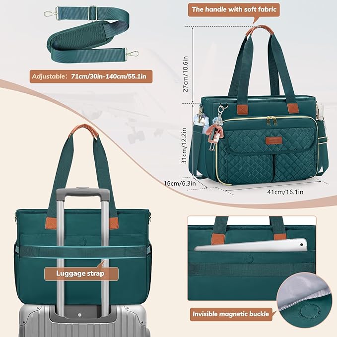 RAINSMORE Teacher Tote Bag for Women Work Bags 15.6 Inch Laptop Tote Bag with Large Cup Holder Nurse Bag Computer Handbag