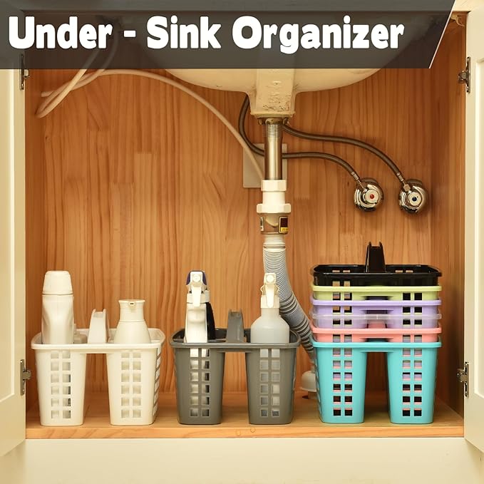 Haundry Plastic Shower Caddy Basket with 3 Compartments, Portable Divided Cleaning Supply Storage Organizer with Handle (Grey)