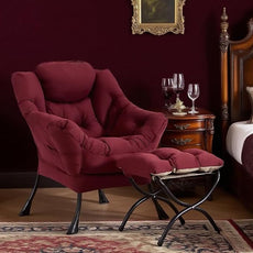 Tiita Lazy Chair with Ottoman, Modern Large Accent Lounge Armchair, Comfy Leisure Sofa Reading Chair with Footrest for Bedroom, Living Room, Dorm Rooms, Garden and Courtyard, Wine red