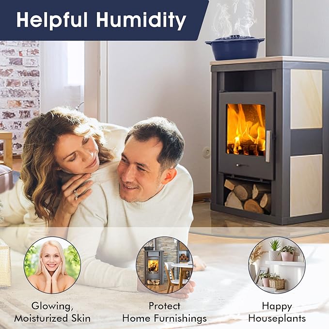 INNO STAGE Wood Stove Steamer, Cast Iron Humidifier for Stove, Home Indoor Decorative, Blue Finish, Rust Resistant, Lattice Top, 2.5 Quart Capacity, Patented