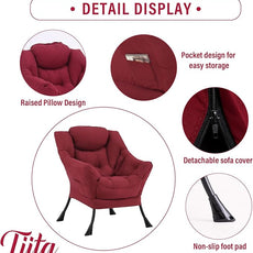 Tiita Lazy Chair, Modern Large Accent Lounge Armchair, Comfy Leisure Sofa Reading Chair for Bedroom, Living Room, Dorm Rooms, Garden and Courtyard, Red