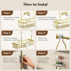 Shower Caddy Hanging, Shower Organizer Hanging, Aluminum Shower Racks for Inside Shower with Hooks for Razor, Never Rust Bathroom Organizers and Storage with Soap Holder, Gold