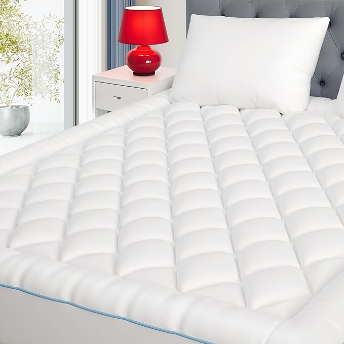 Full Mattress Pad Extra Thick Cotton Mattress Topper Quilted Fitted Mattress Cover 18-22" Deep Pocket Down Alternative Pillow Top Fluffy & Breathable (54x75 Inches, White, Thick)