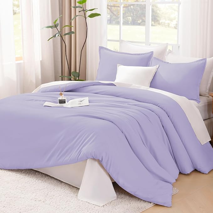 Litanika Comforter Set, Lightweight Solid Bedding Comforter Set, Fluffy Down Alternative Bed Set, Lavender, Twin XL