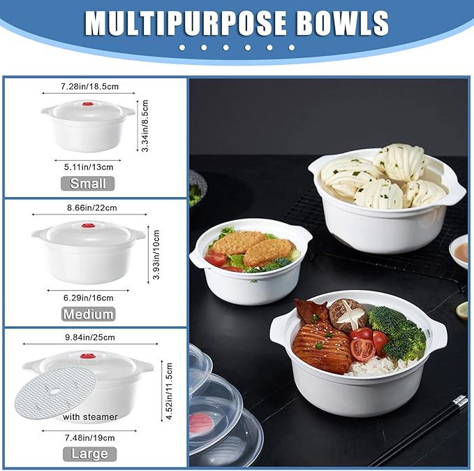 Microwave Bowls with Lids Microwave Safe Bowls Microwavable Dishes for Heating Food, Dorm Kitchen Essentials, Cookware Kitchen Supplies, BPA Free
