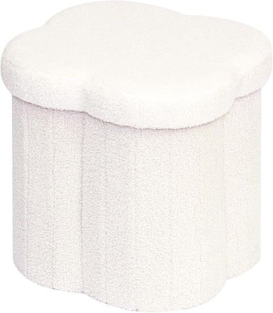 B FSOBEIIALEO Storage Ottoman Cube, Flowers Shaped Ottomans with Storage Foot Stool Footrest, Boucle Ottoman Seat for Dorm Room, Faux Teddy Fur,White 15"x15"x15"