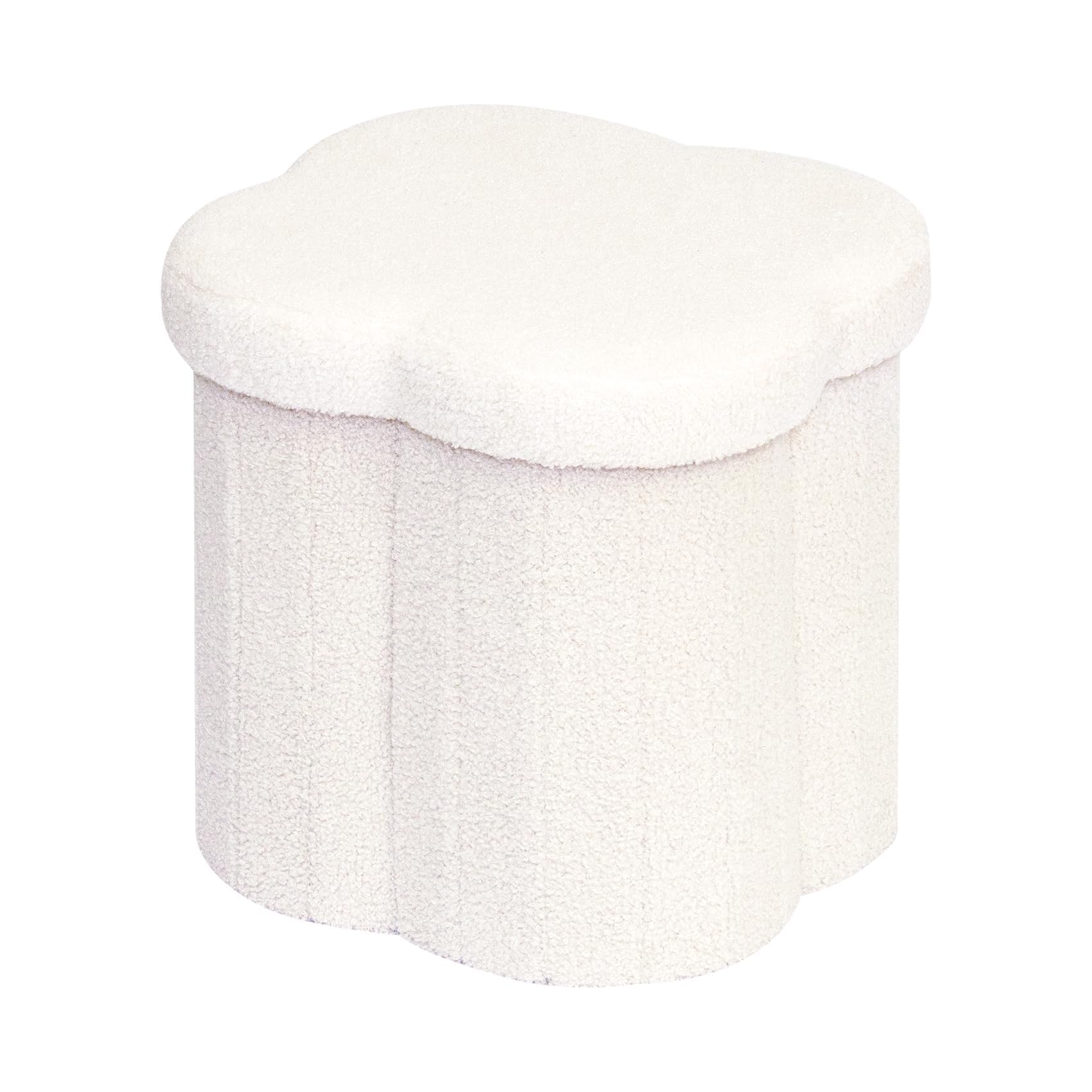 B FSOBEIIALEO Storage Ottoman Cube, Flowers Shaped Ottomans with Storage Foot Stool Footrest for Lving Room, Boucle Ottoman Seat for Dorm Room,Faux Teddy Fur,White 12.6"x12.6"x12.6" Dormly