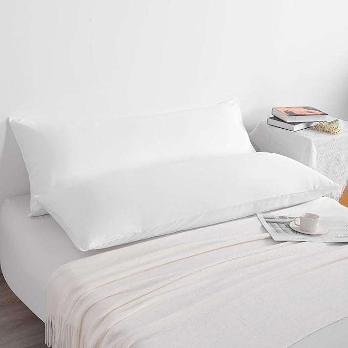 NTBAY Body Pillow Cases Set of 2, 2 Pack Brushed Microfiber 20x54 Pillow Cases, Soft, Wrinkle, Fade, Stain Resistant White Pillow Cases with Envelope Closure, 20x54 Inches, White