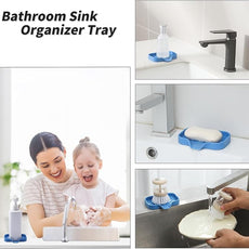 Silicone Bathroom Soap Dishes with Drain Spout-Bathroom and Kitchen Sink Organizer,Sponge Holder,Dish Soap Tray,Perfect for Dispenser,Scrubber,Bottle,Cup on Counter Lichen Blue 4.9