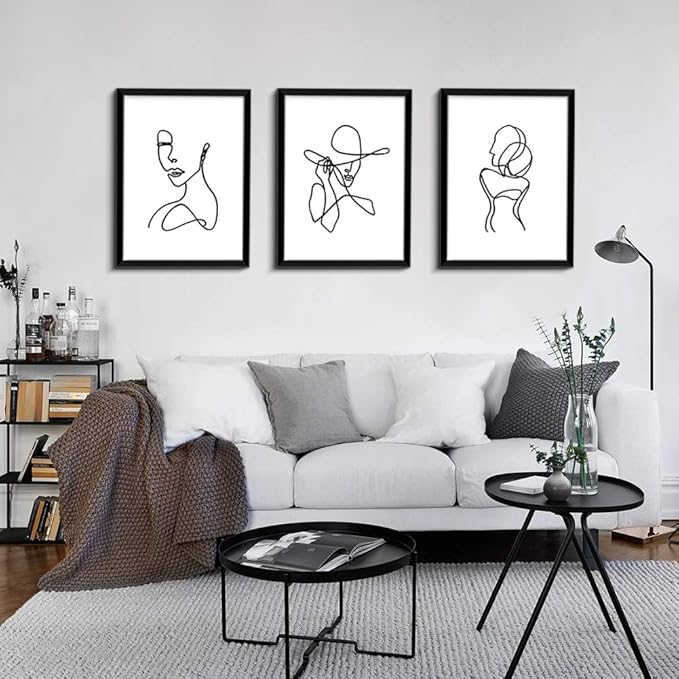 ArtbyHannah Framed Wall Art for Bedroom Decor, 11x14 Inch Modern Artwork Minimalist Line Abstract Wall Decor Black Picture Frames for Living Room Bathroom Decorations (3 Pack)