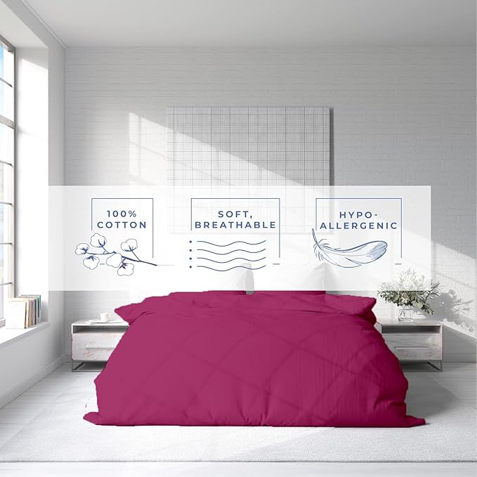 Kotton Culture 3 Pc Duvet Cover King Size Set-100% Egyptian Cotton Sateen 600 Thread Count Ultra Soft Premium Durable Comforter Cover Zipper Closure & Corner Ties - (Hot Pink, 102" X 94")