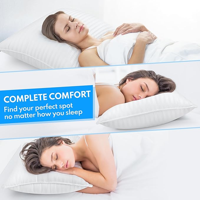 King Size Bed Pillows Set of 2 - Breathable Premium Down Alternative Pillows for Side, Back, and Stomach Sleepers Hotel Quality Fluffy Soft Microfiber Fill Skin-Friendly