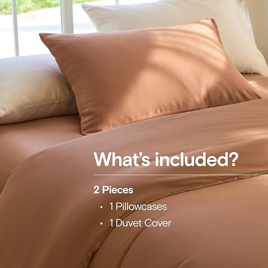 DOZ Duvet Cover Set, 100% Viscose derived from Bamboo, Organically Grown, Buttery Soft, Cooling Duvet Covers, High GSM, 1 Duvet Cover and 1 Pillowcase, 70"x90" (Clay, Twin/Twin XL)