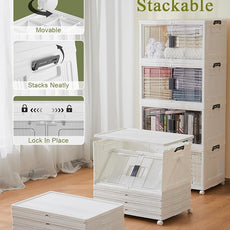 OlarHike 76QT Lockable Storage Bins with Lids - Folding Storage box with Doors and Wheels, Collapsible Plastic Storage Bins for Closets, Stackable Storage Organizer, Storage Containers, 4 Pack Cubes