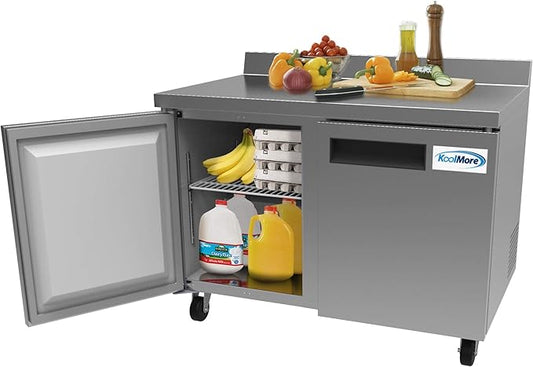 KoolMore 48" Stainless Steel 2 Door Worktop Commercial Refrigerator with 3 1/2 Backsplash - 12 cu.ft (RWT-2D-12C)