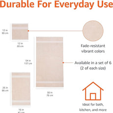 Amazon Basics Fade Resistant Bath, Hand and Washcloth Towel Set, 100% Cotton, Set of 6, 30 x 54 inches, Blush Pink