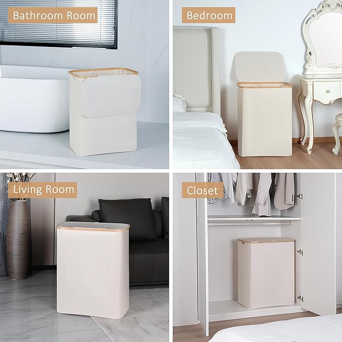 150L Laundry Basket with Lid, Large Laundry Hamper with Bamboo Handle, Collapsible Dirty Clothes Hamper Organizer with Removable Inner Bag for Clothes Toys Towels - Beige