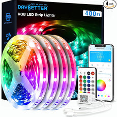 DAYBETTER LED Strip Lights 400ft (4 Rolls of 100ft), Color Changing Lights Strip for Bedroom, Desk, Indoor, Room Bedroom, Girl Boy Brithday Gifts RGB Decor with Remote and 24V Power Supply