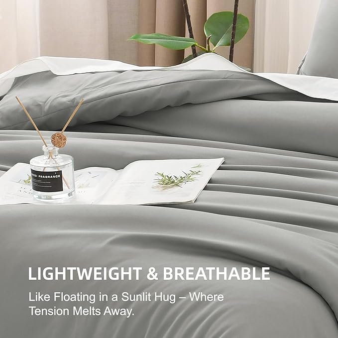 Litanika Comforter Set, Lightweight Solid Bedding Comforter Set, Fluffy Down Alternative Bed Set, Midium Grey, Oversized King