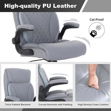 Youhauchair Executive Office Chair, Ergonomic PU Leather Computer Desk Chair with Lumbar Support, Flip-up Armrests and Adjustable Height, for Home Office, Grey