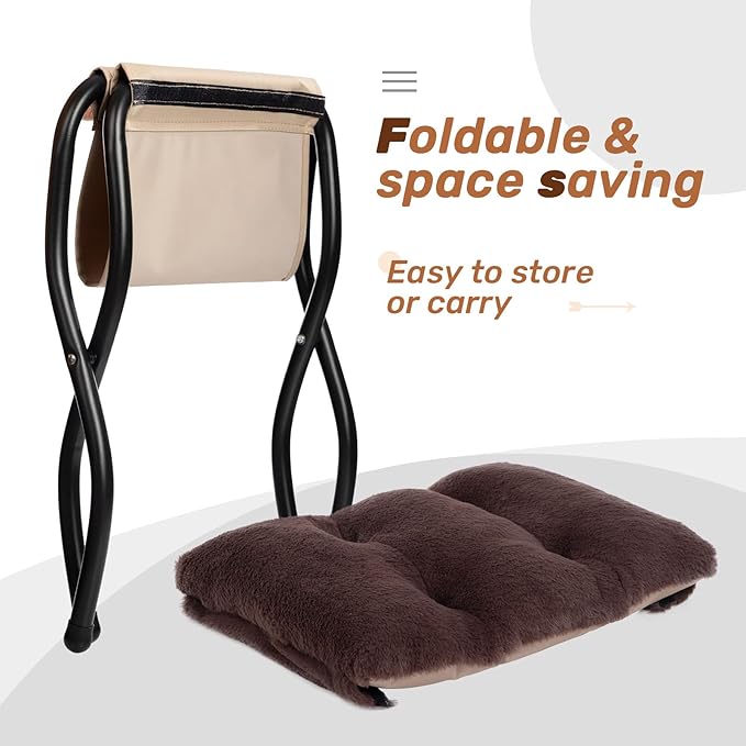 HollyHOME Lazy Chair with Foldable Ottoman, Accent Comfy Lounge Armchair and Folding Footrest Stool, Leisure Sofa Reading Chair and Footstool for Living Room, Bedroom, Dorm,Faux Fur Dark Coffee