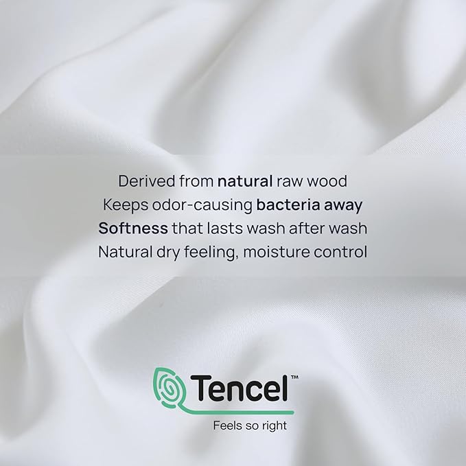 Queen Size Sheets Set 100% Tencel Lyocell | Deep Soft, Silky Full Sheets of Cooling Bed Sheets for Hot Sleepers | Hotel Collection Style Luxury Bedding | Frosted